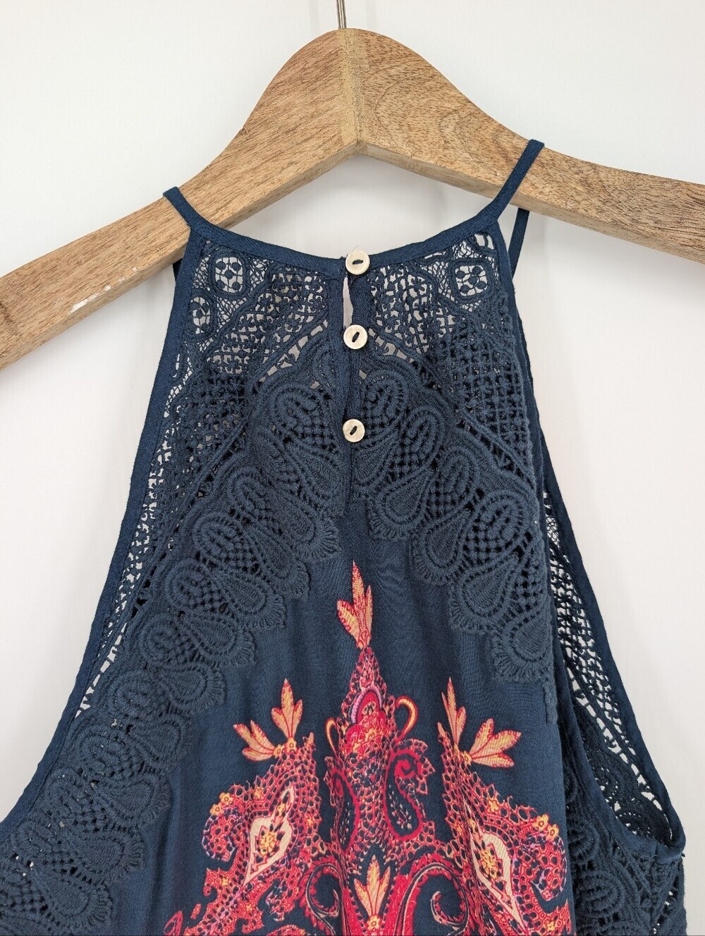 Free People Shea Printed Mini Dress Navy Blue Pink XS - Picture 7 of 9